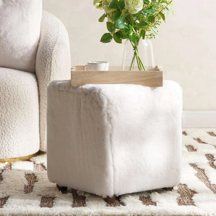 Winston Supersoft Fur Pouf 37X37X43Cm - Stone White