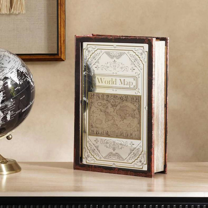 Worl Map Decorative Book Box 30X21X7Cm - Brown