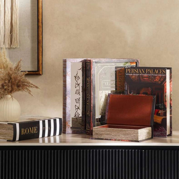 Worl Map Decorative Book Box 30X21X7Cm - Brown