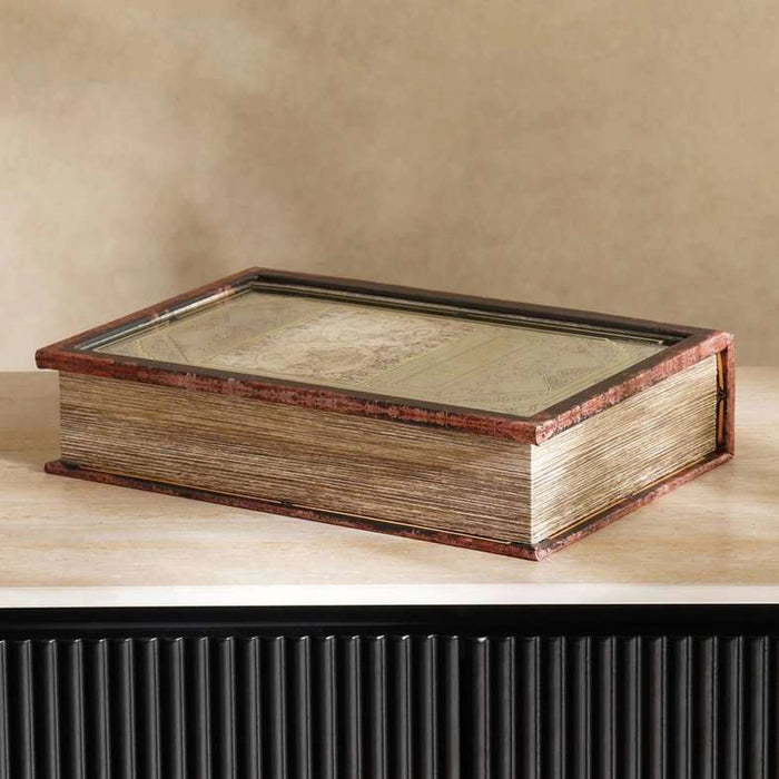 Worl Map Decorative Book Box 30X21X7Cm - Brown