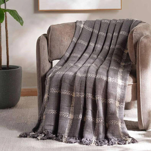Woven Dreams Miami Chunky Plaid Soft Throw With Fringes- 130X170Cm -Anthracite PAN HOME