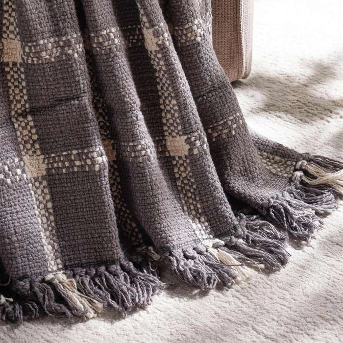 Woven Dreams Miami Chunky Plaid Soft Throw With Fringes- 130X170Cm -Anthracite