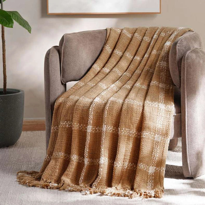 Woven Dreams Miami Chunky Plaid Soft Throw With Fringes- 130X170Cm -Ochre