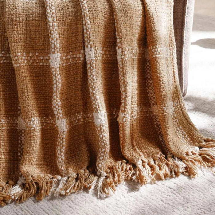 Woven Dreams Miami Chunky Plaid Soft Throw With Fringes- 130X170Cm -Ochre