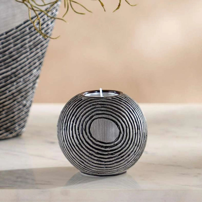 Xavier Polyresin Concentric Ribbed Candle Holder 10X10X8.5Cm - Black