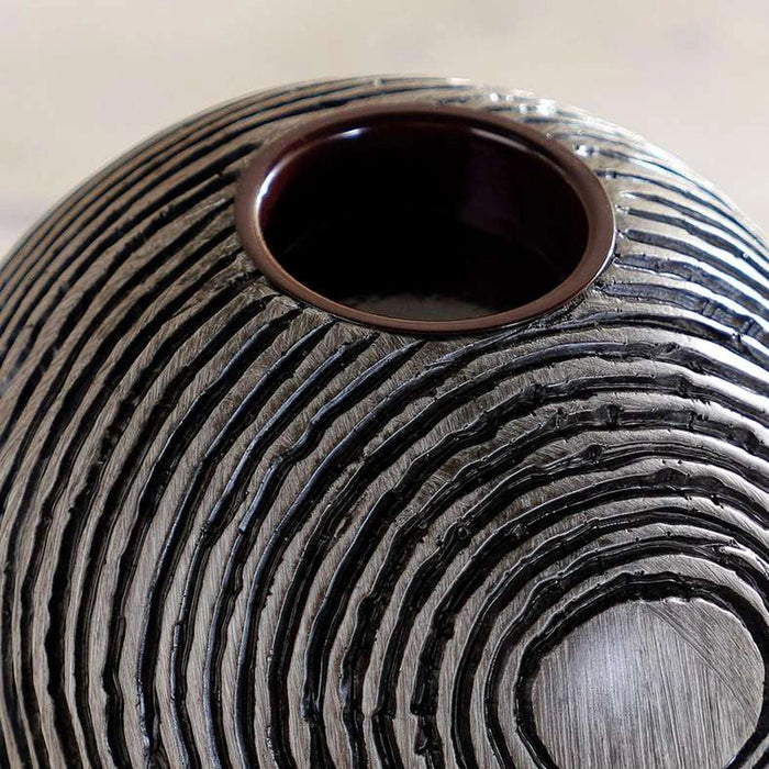 Xavier Polyresin Concentric Ribbed Candle Holder 10X10X8.5Cm - Black