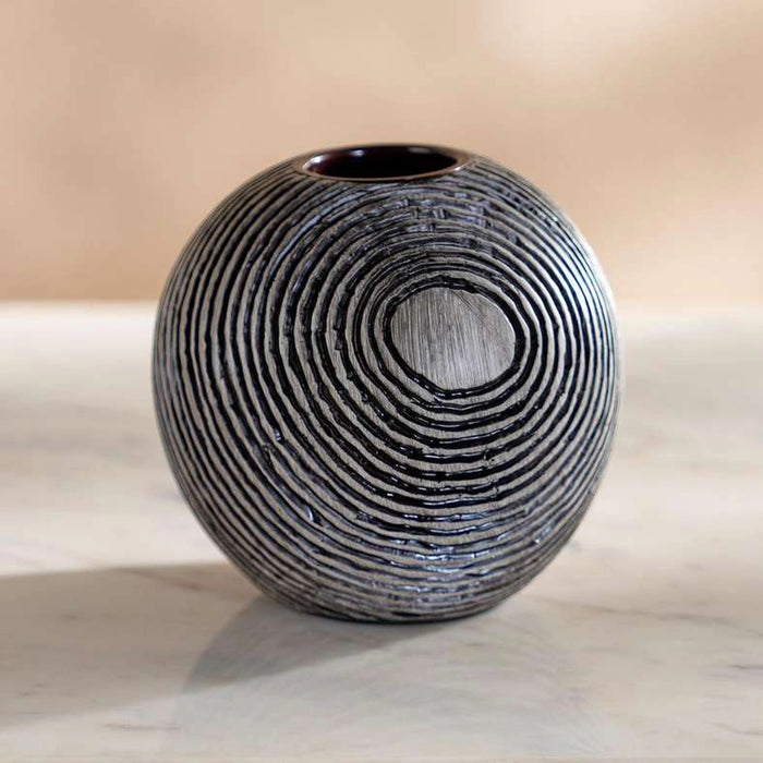 Xavier Polyresin Concentric Ribbed Candle Holder 12.5X12.5X11.5Cm - Black