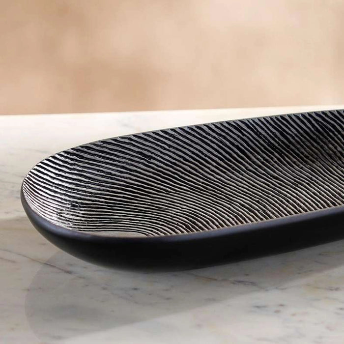 Xavier Polyresin Concentric Ribbed Platter 51X5X21Cm - Black