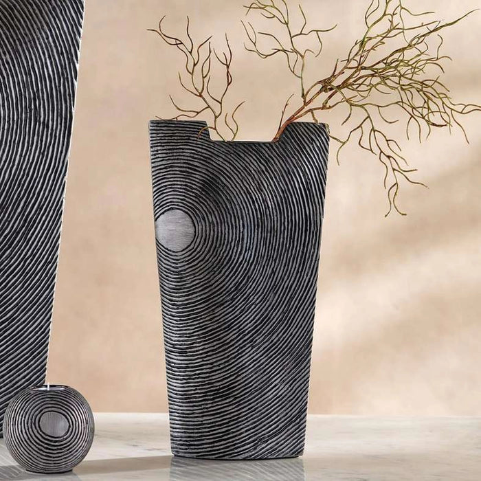Xavier Polyresin Concentric Ribbed Vase 20.5X8X37.5Cm - Black