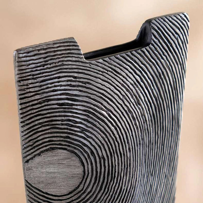 Xavier Polyresin Concentric Ribbed Vase 20.5X8X37.5Cm - Black