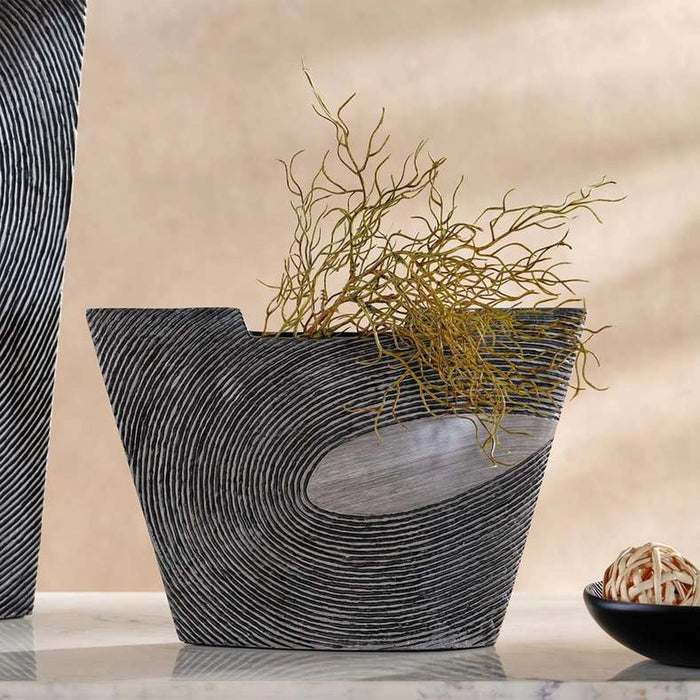 Xavier Polyresin Concentric Ribbed Vase 40.5X11.5X26.5Cm - Black
