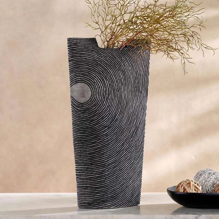 Xavier Polyresin Concentric Ribbed Vase Tall 28.5X12.5X53Cm - Black