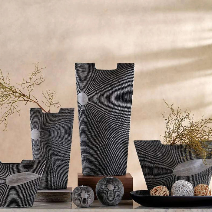 Xavier Polyresin Concentric Ribbed Vase Tall 28.5X12.5X53Cm - Black