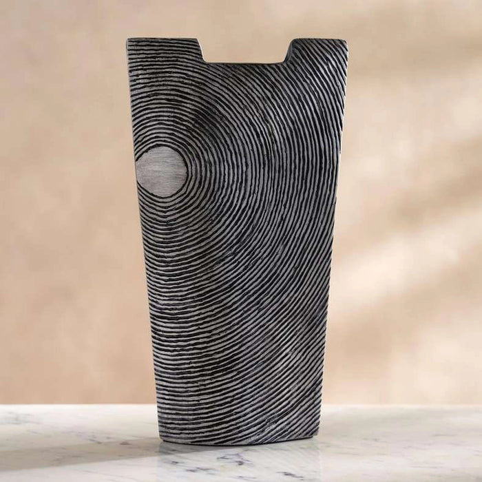 Xavier Polyresin Concentric Ribbed Vase Tall 28.5X12.5X53Cm - Black