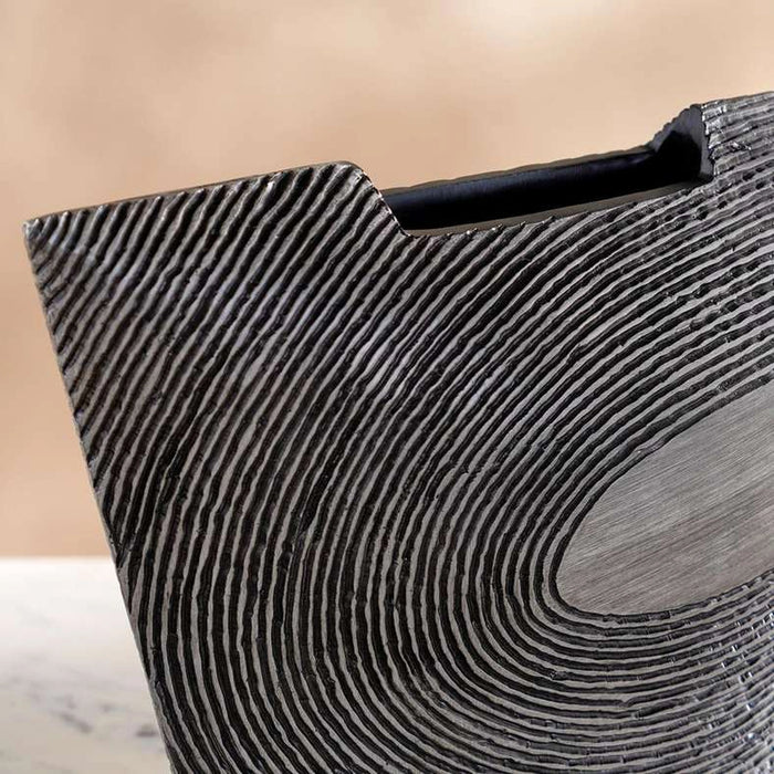 Xavier Polyresin Concentric Ribbed Vase Thin 30.5X9.5X19.5Cm - Black