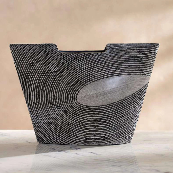 Xavier Polyresin Concentric Ribbed Vase Thin 30.5X9.5X19.5Cm - Black