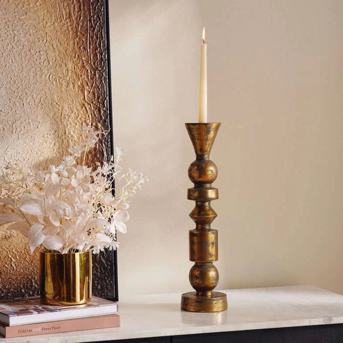 Yana Metal Taper Candle Holder 11.5X11.5X45Cm - Grey&Gold
