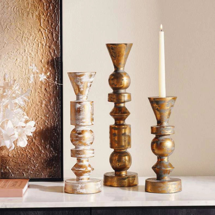 Yana Metal Taper Candle Holder 11.5X11.5X45Cm - Grey&Gold