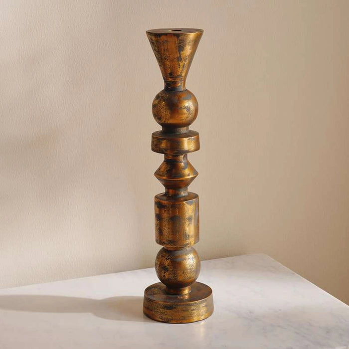 Yana Metal Taper Candle Holder 11.5X11.5X45Cm - Grey&Gold