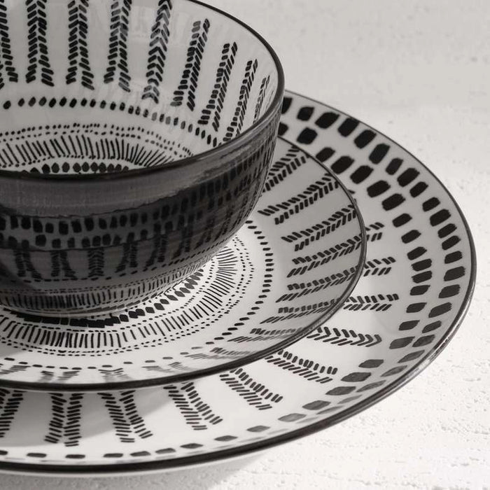 Yora Ethnic 12-Piece Porcelain Dinner Set -White & Black