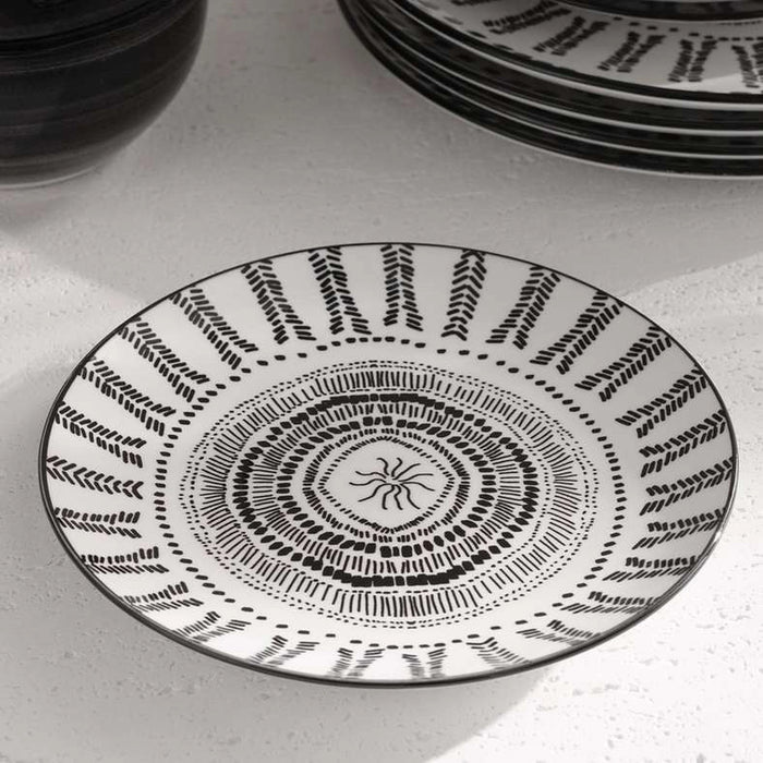 Yora Ethnic 12-Piece Porcelain Dinner Set -White & Black