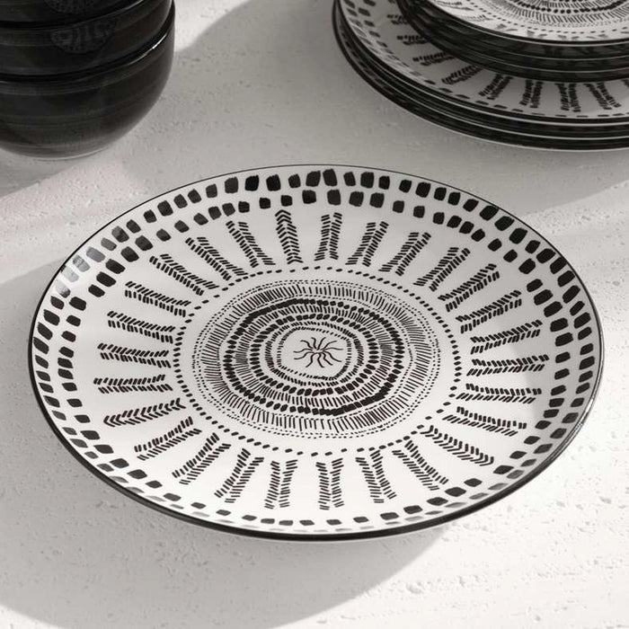Yora Ethnic 12-Piece Porcelain Dinner Set -White & Black