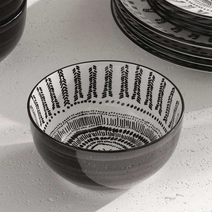 Yora Ethnic 12-Piece Porcelain Dinner Set -White & Black