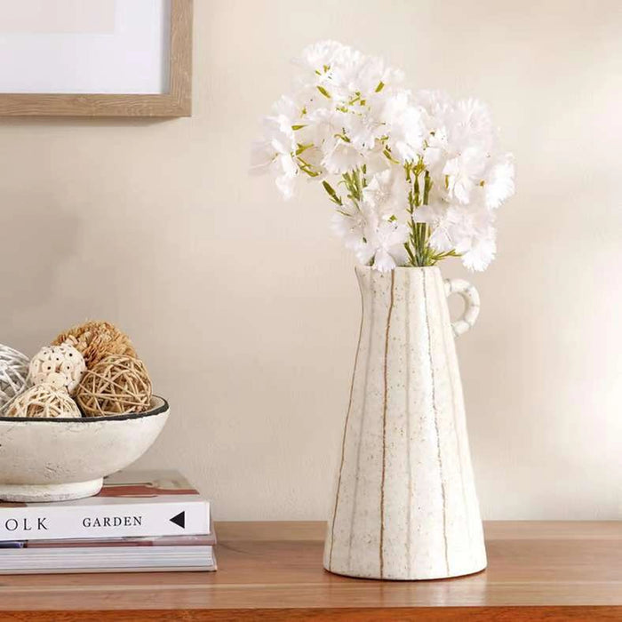 Yua Stoneware Linear Vase 13X13X24.5Cm - White