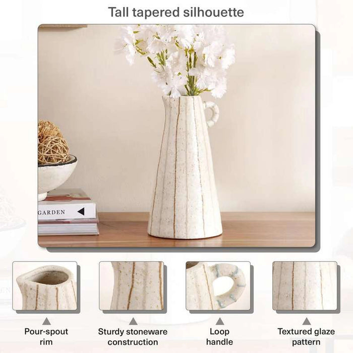Yua Stoneware Linear Vase 13X13X24.5Cm - White