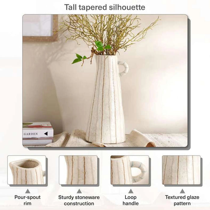 Yua Stoneware Linear Vase 14.5X14X30.5Cm - White