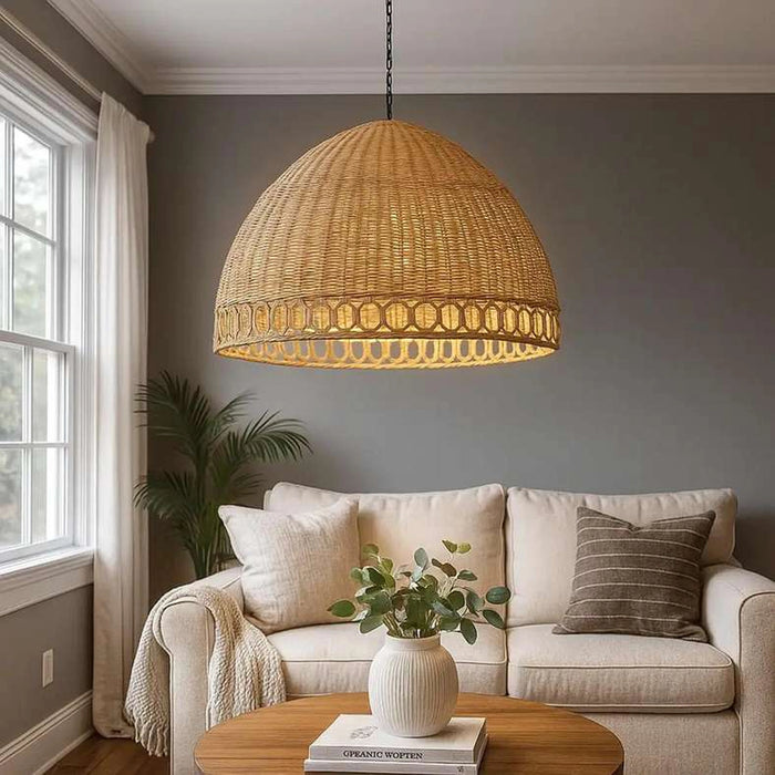 Yulo E27 Rattan Pendant Lamp 57X36Cm - L. Brown