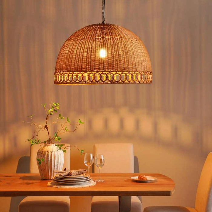 Yulo E27 Rattan Pendant Lamp 80X52Cm - L. Brown