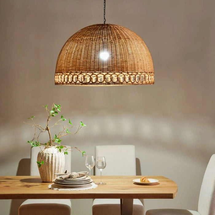 Yulo E27 Rattan Pendant Lamp 80X52Cm - L. Brown