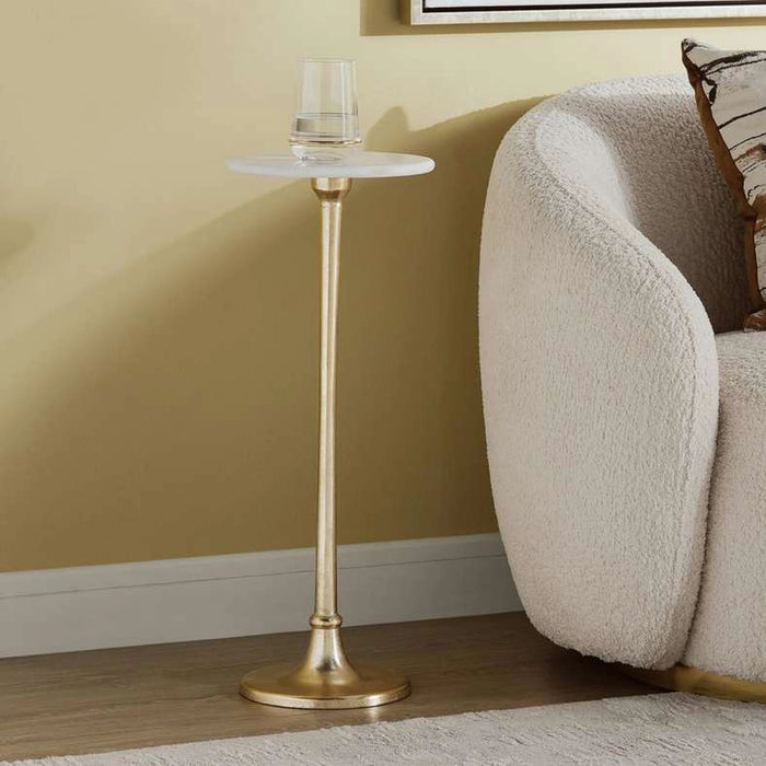 Yura Accent Table Marble - White & Gold