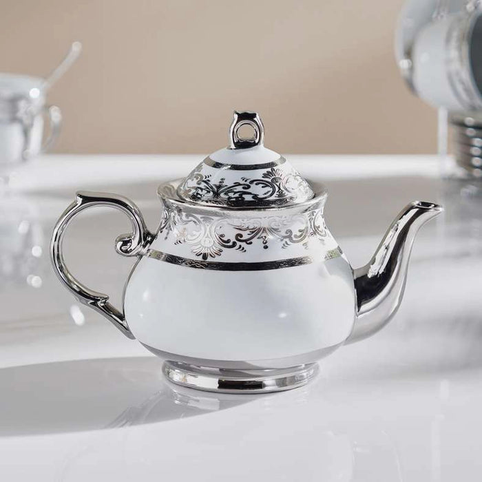 Zaki 14-Piece Tea Set - Cup 220Ml + Pot 950Ml -White & Chrome