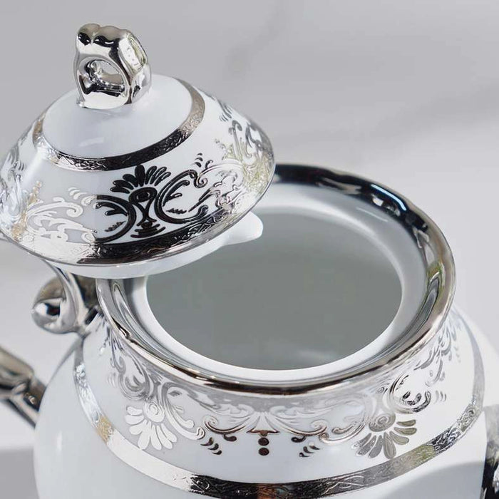 Zaki 14-Piece Tea Set - Cup 220Ml + Pot 950Ml -White & Chrome