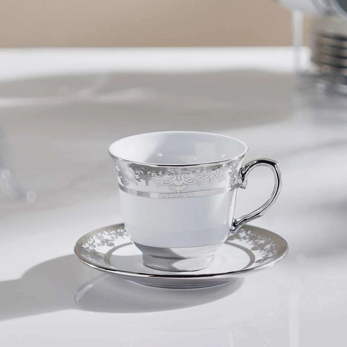 Zaki 14-Piece Tea Set - Cup 220Ml + Pot 950Ml -White & Chrome
