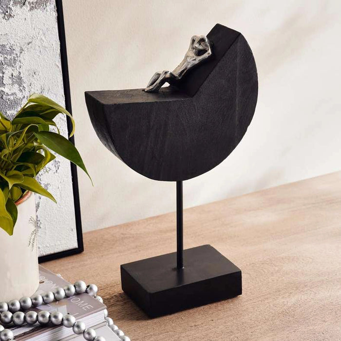 Zao Metal & Wood Man On Object 8X3.5X13.5Cm - Black