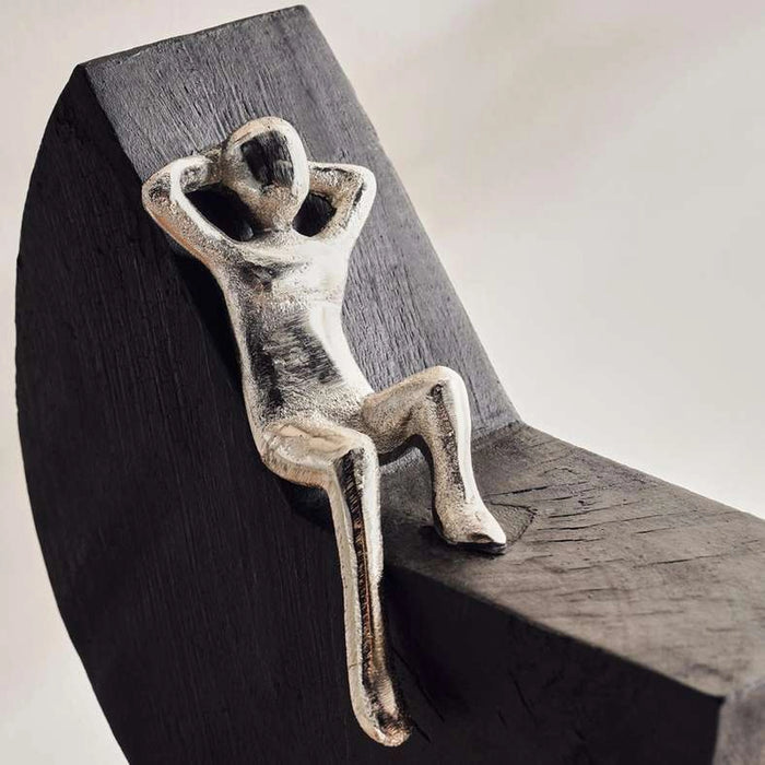 Zao Metal & Wood Man On Object 8X3.5X13.5Cm - Black
