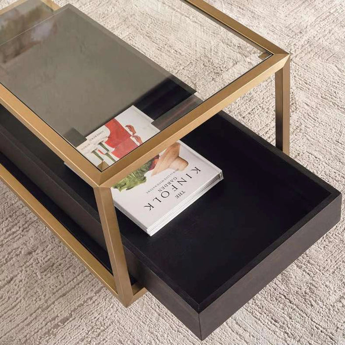 Zarol Sofa Corner End Table Tempered Glass - Gold & Brown