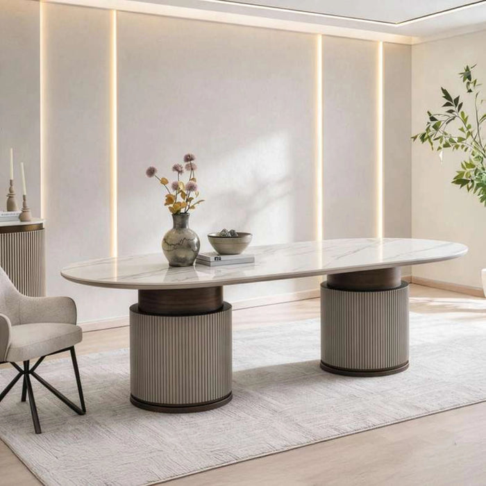 Zavian 8 Seater Dining Table Sintered Stone - Beige Gold