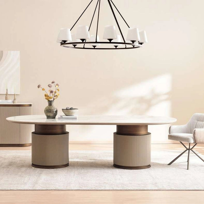 Zavian 8 Seater Dining Table Sintered Stone - Beige Gold