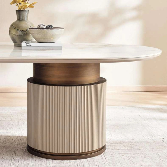 Zavian 8 Seater Dining Table Sintered Stone - Beige Gold