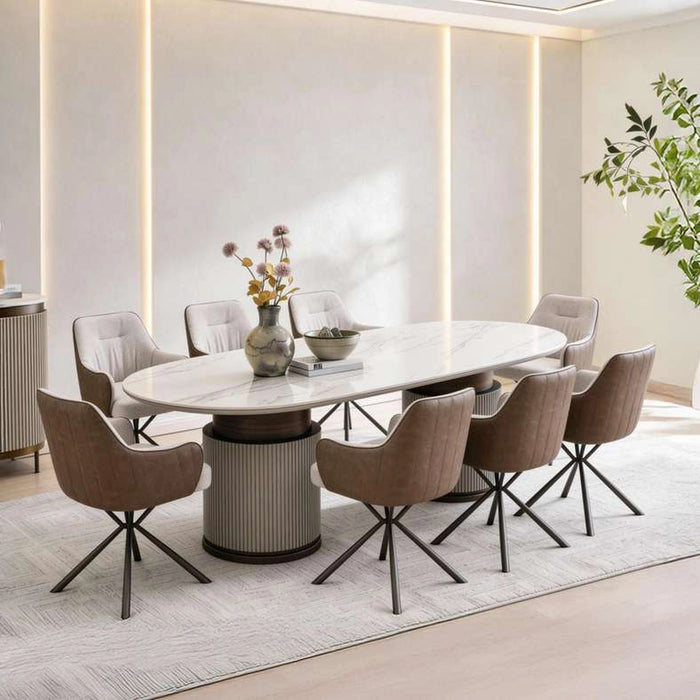 Zavian 8 Seater Dining Table Sintered Stone - Beige Gold