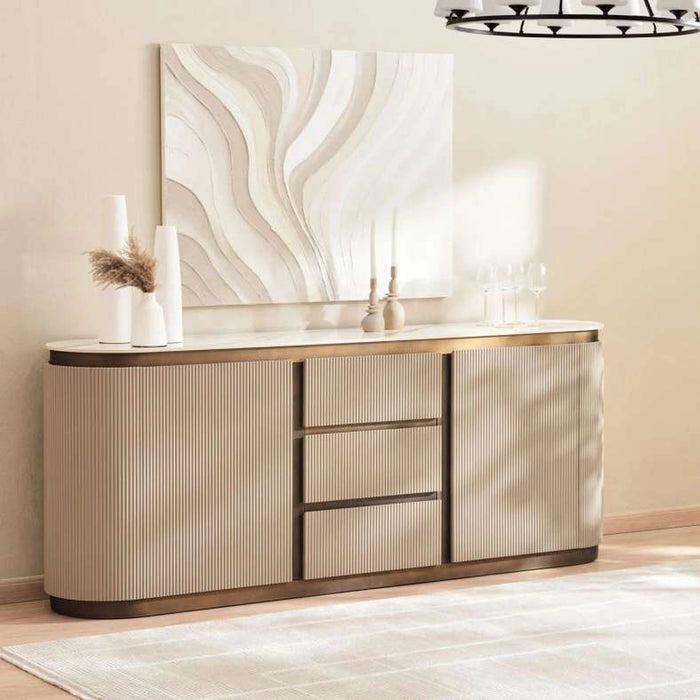 Zavian Sideboard With 2 Door 3 Drawers Sintered Stone - Beige Gold