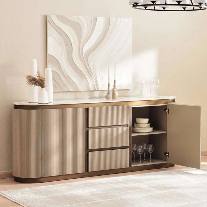 Zavian Sideboard With 2 Door 3 Drawers Sintered Stone - Beige Gold