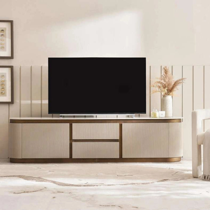 Zavian Tv Unit Upto 80 Inches Sintered Stone - Beige Gold