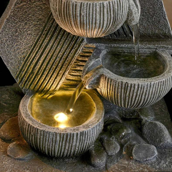 Zene Polyresin Table Fountain With Yellow Light 21X17X25Cm- Grey