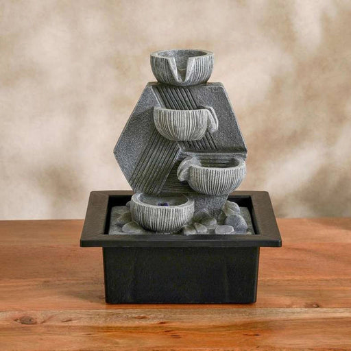 Zene Polyresin Table Fountain With Yellow Light 21X17X25Cm- Grey PAN HOME