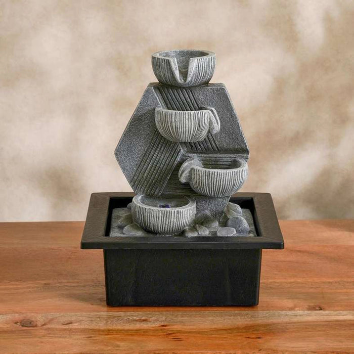 Zene Polyresin Table Fountain With Yellow Light 21X17X25Cm- Grey
